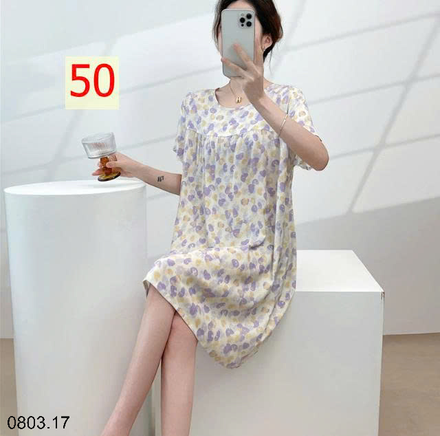 26HA0803.17 - VÁY NGỦ LANH HỌA TIẾT HOA