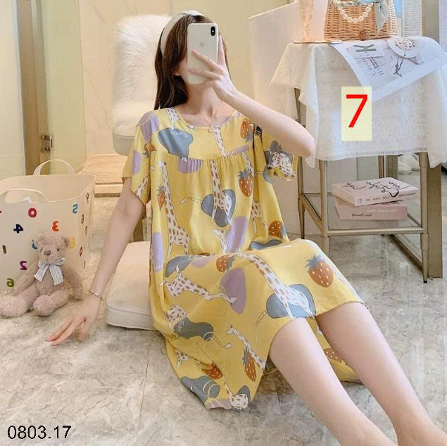 26HA0803.17 - VÁY NGỦ LANH HỌA TIẾT HOA