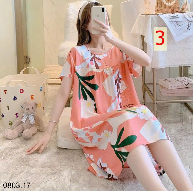26HA0803.17 - VÁY NGỦ LANH HỌA TIẾT HOA