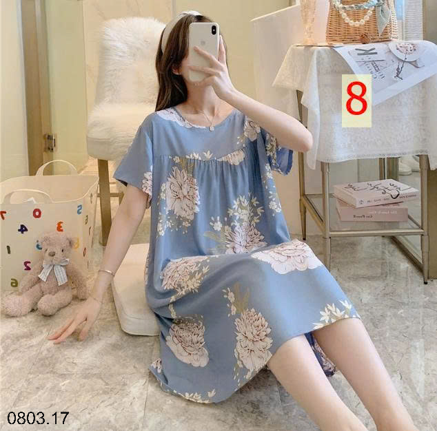 26HA0803.17 - VÁY NGỦ LANH HỌA TIẾT HOA