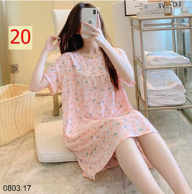 26HA0803.17 - VÁY NGỦ LANH HỌA TIẾT HOA
