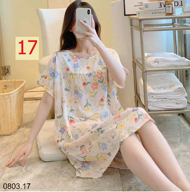 26HA0803.17 - VÁY NGỦ LANH HỌA TIẾT HOA