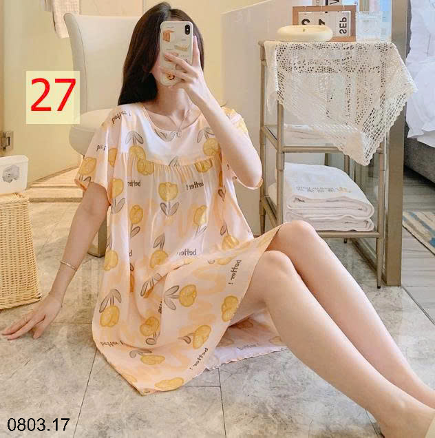 26HA0803.17 - VÁY NGỦ LANH HỌA TIẾT HOA