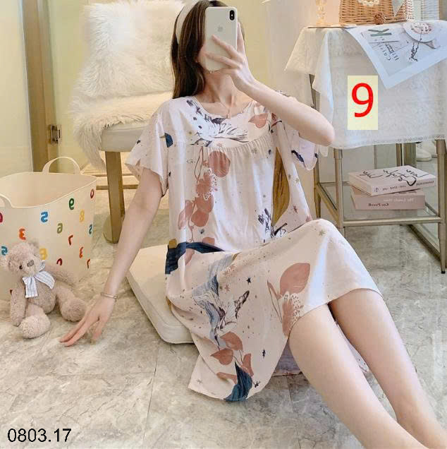 26HA0803.17 - VÁY NGỦ LANH HỌA TIẾT HOA