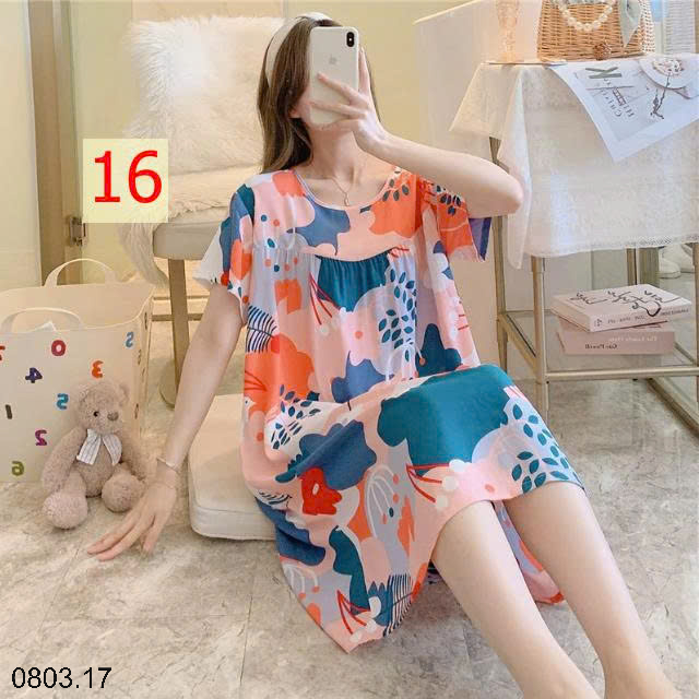 26HA0803.17 - VÁY NGỦ LANH HỌA TIẾT HOA