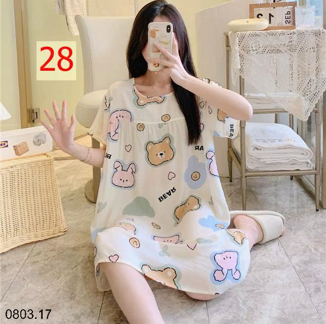 26HA0803.17 - VÁY NGỦ LANH HỌA TIẾT HOA