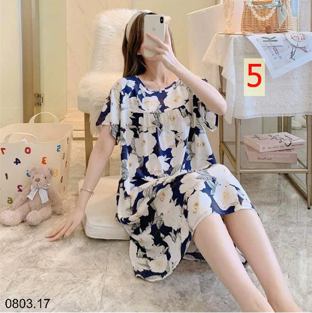 26HA0803.17 - VÁY NGỦ LANH HỌA TIẾT HOA