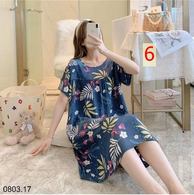 26HA0803.17 - VÁY NGỦ LANH HỌA TIẾT HOA