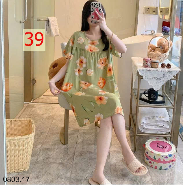 26HA0803.17 - VÁY NGỦ LANH HỌA TIẾT HOA