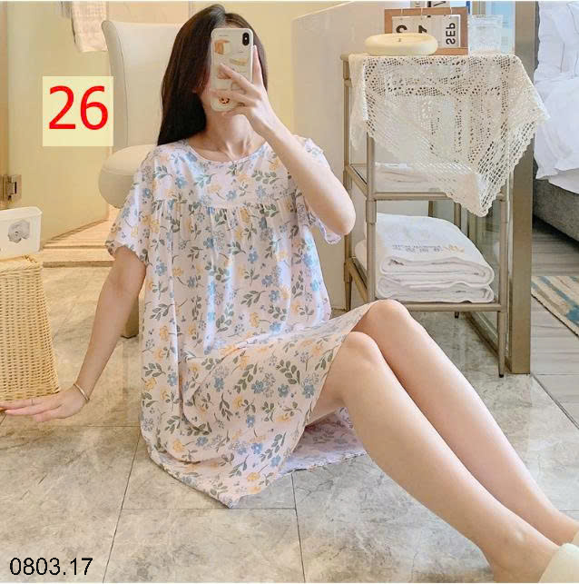 26HA0803.17 - VÁY NGỦ LANH HỌA TIẾT HOA