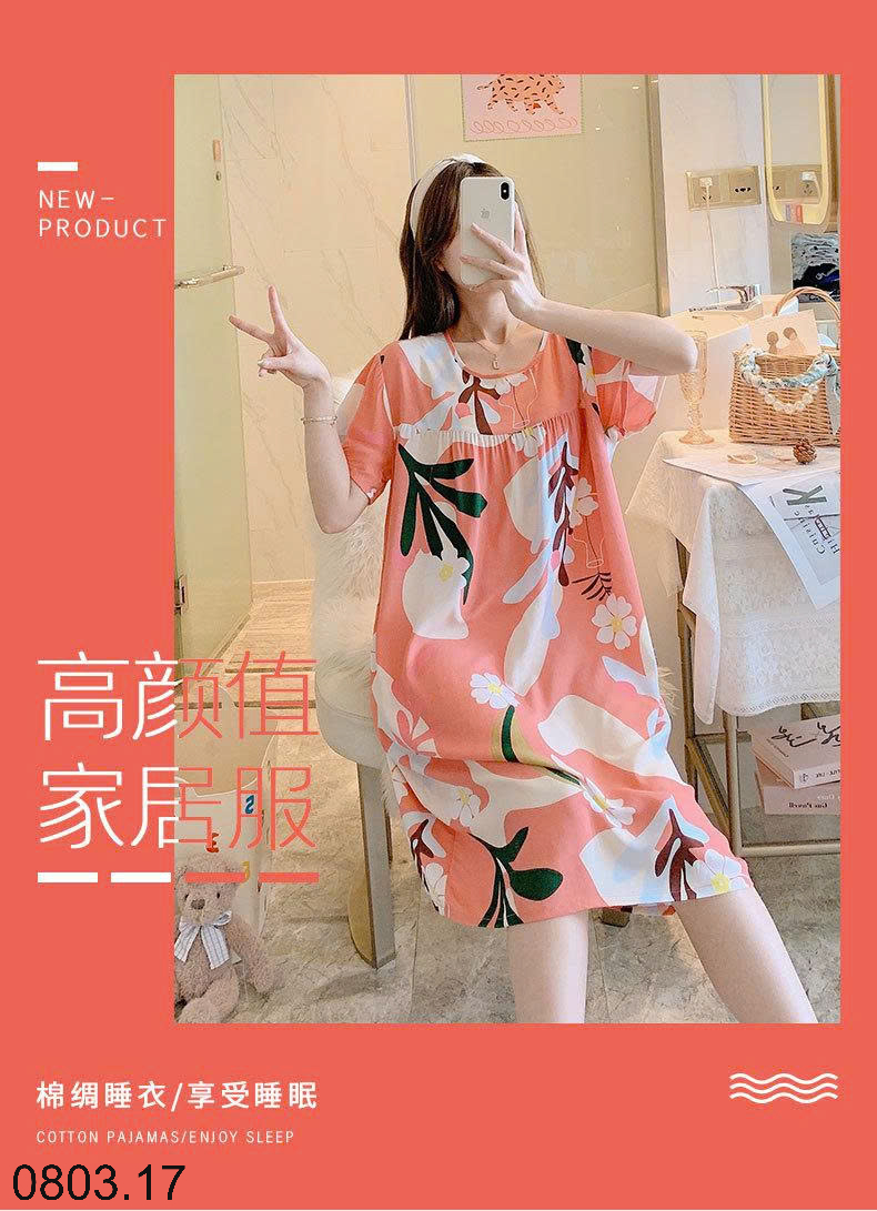 26HA0803.17 - VÁY NGỦ LANH HỌA TIẾT HOA