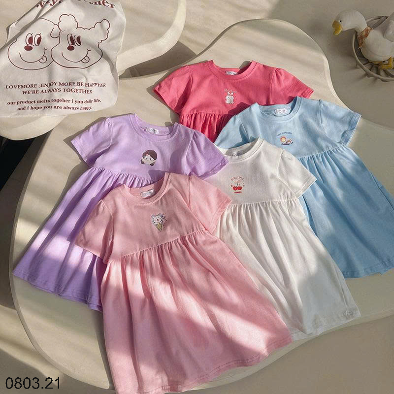 26HA0803.21 - VÁY COTTON HOẠT HÌNH BÉ GÁI QUẢNG CHÂU