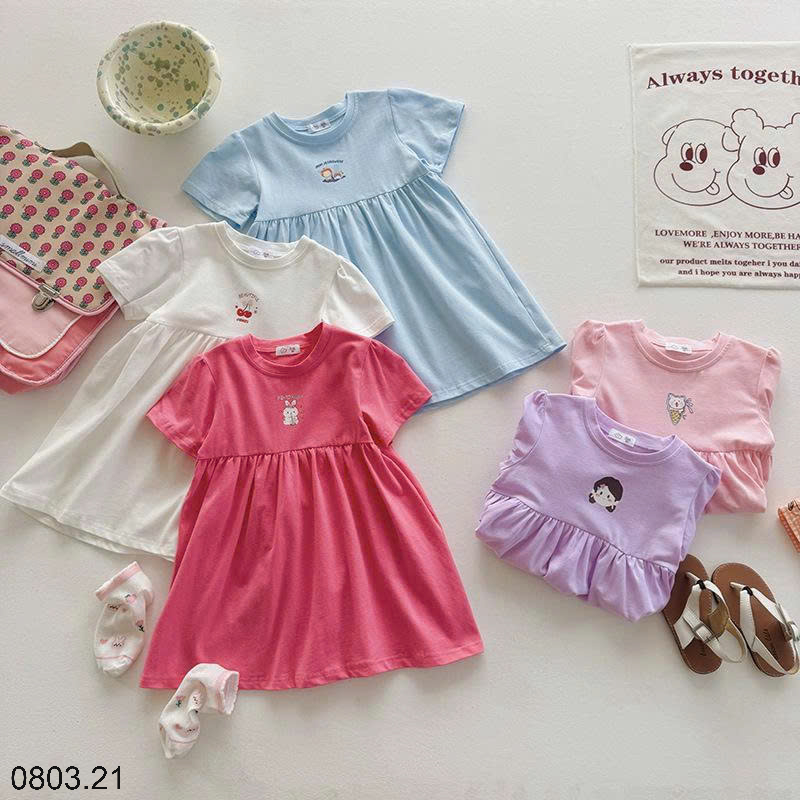 26HA0803.21 - VÁY COTTON HOẠT HÌNH BÉ GÁI QUẢNG CHÂU