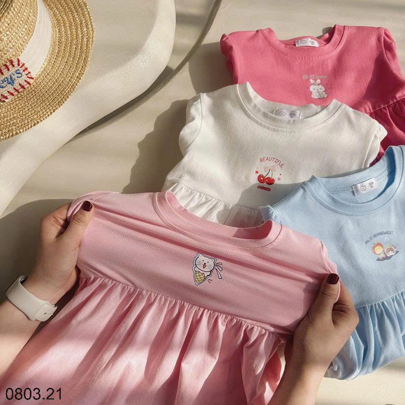 26HA0803.21 - VÁY COTTON HOẠT HÌNH BÉ GÁI QUẢNG CHÂU