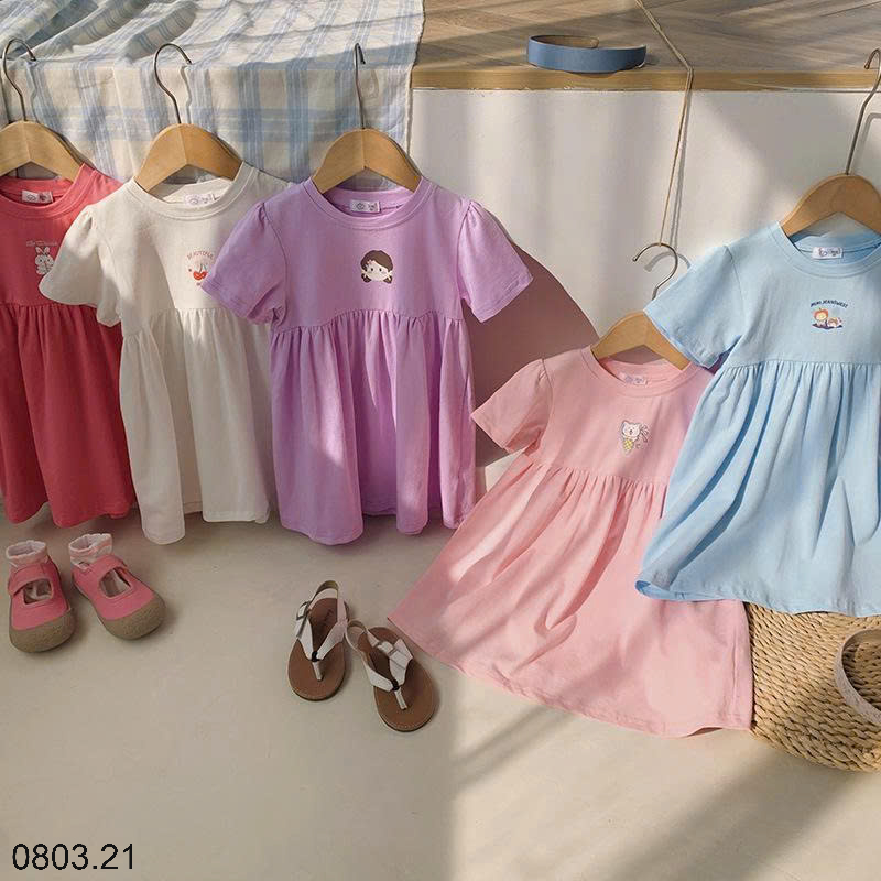 26HA0803.21 - VÁY COTTON HOẠT HÌNH BÉ GÁI QUẢNG CHÂU