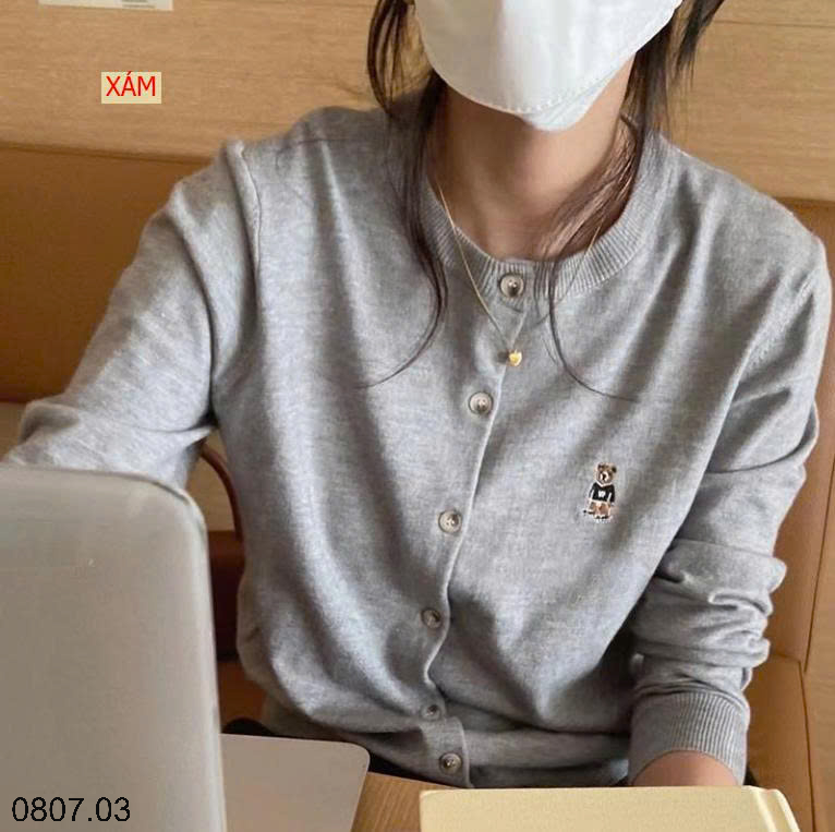 26HA0807.03 - CARDIGAN LEN THÊU HÌNH GẤU