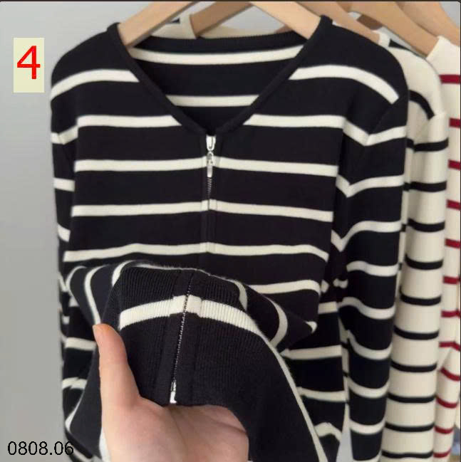 26HA0808.06 - ÁO CARDIGAN KẺ KÉO KHÓA