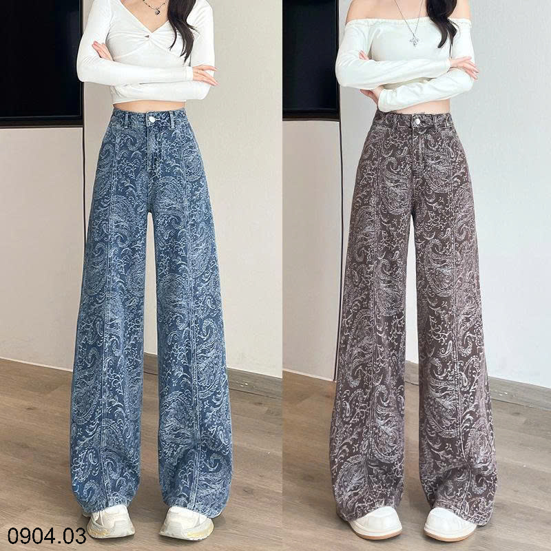 26HA0904.03 - QUẦN JEAN HỌA TIẾT DÁNG SUÔNG