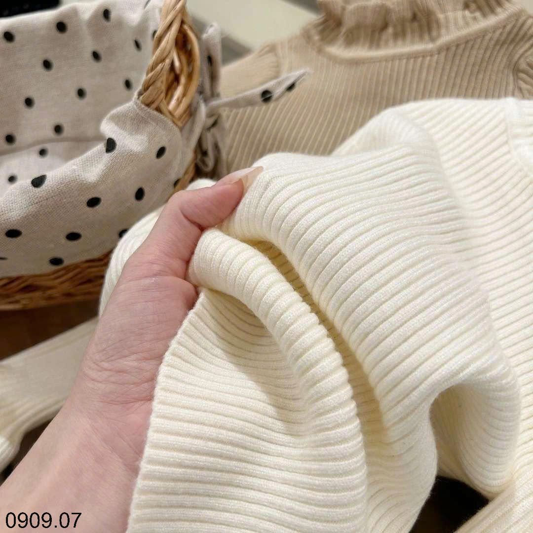 26HA0909.07 - ÁO LEN CỔ VIỀN BÈO BÉ GÁI