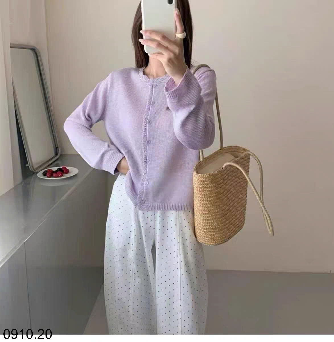 26HA0910.20 - ÁO LEN CARDIGAN MỎNG VIỀN BÈO