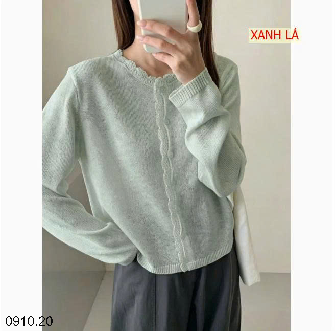 26HA0910.20 - ÁO LEN CARDIGAN MỎNG VIỀN BÈO