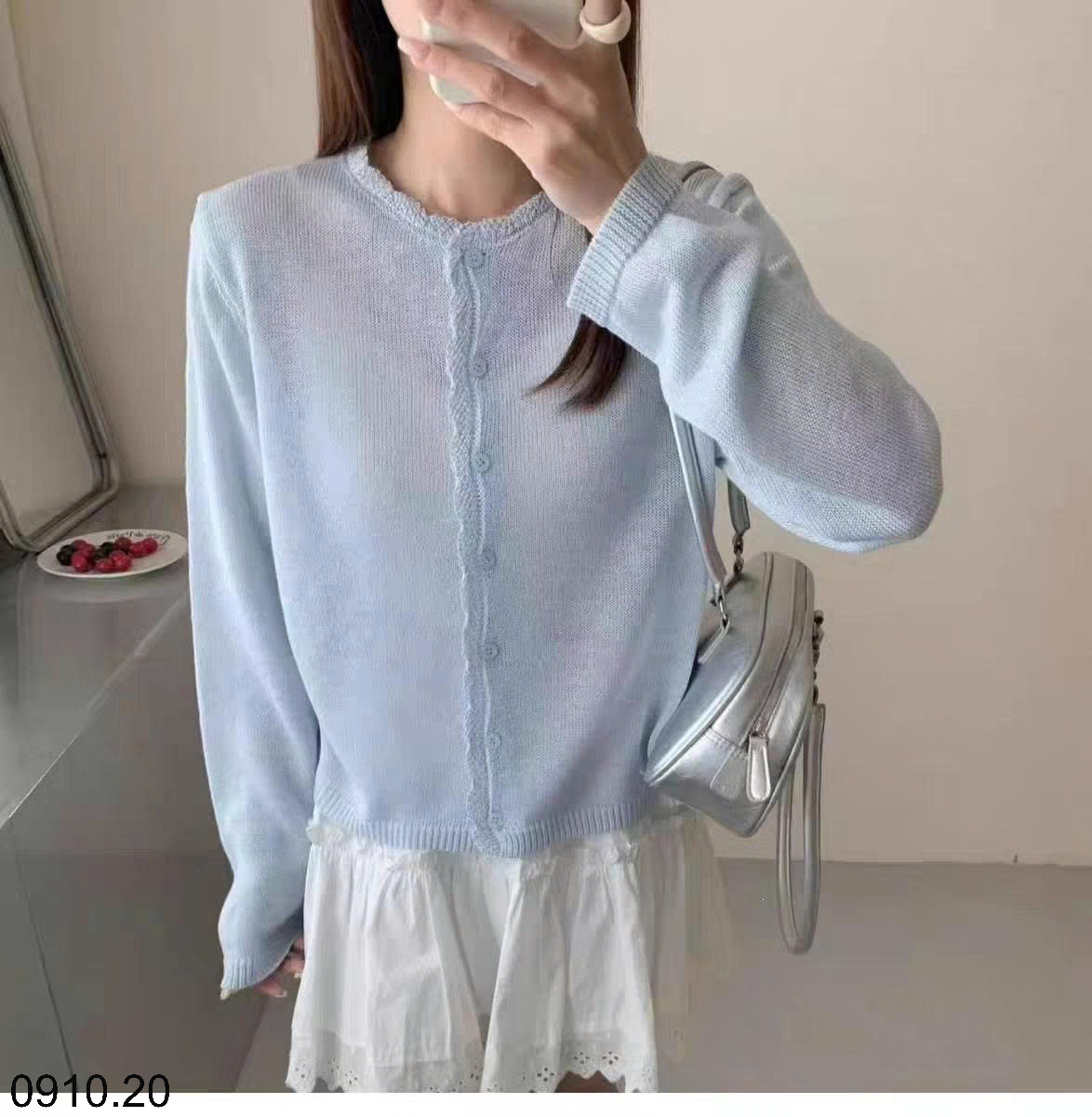 26HA0910.20 - ÁO LEN CARDIGAN MỎNG VIỀN BÈO