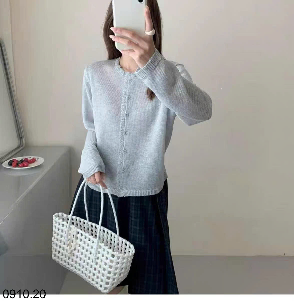 26HA0910.20 - ÁO LEN CARDIGAN MỎNG VIỀN BÈO