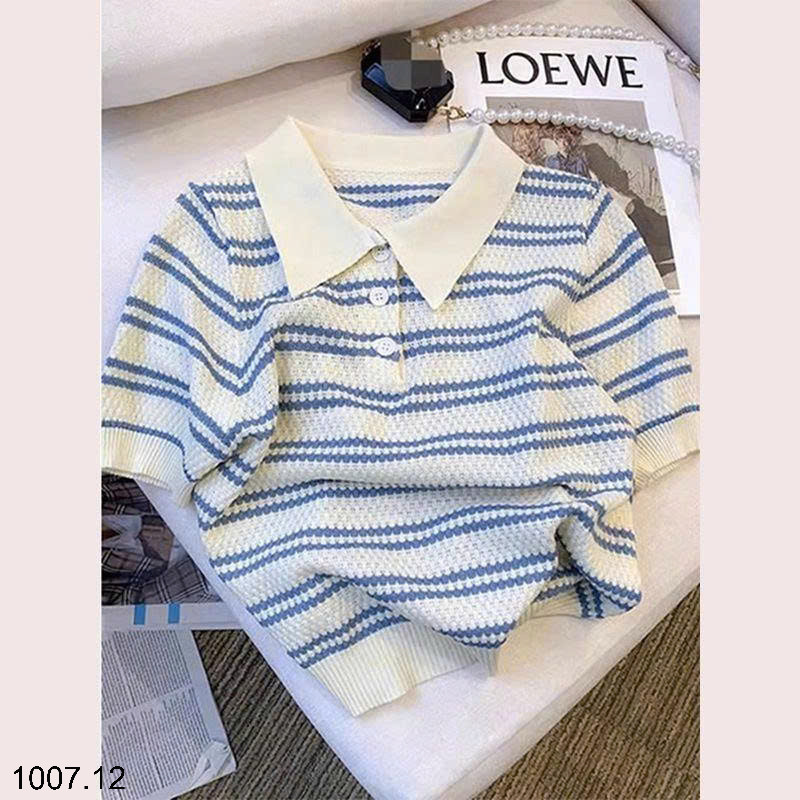 26HA1007.12 - ÁO POLO LEN KẺ NGANG NGẮN TAY NỮ