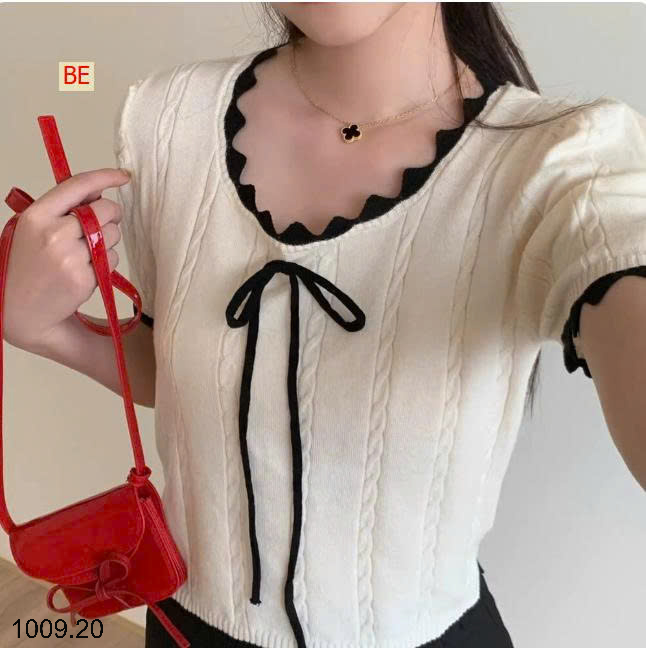 26HA1009.20 - ÁO LEN DỆT KIM CỘC TAY NỮ