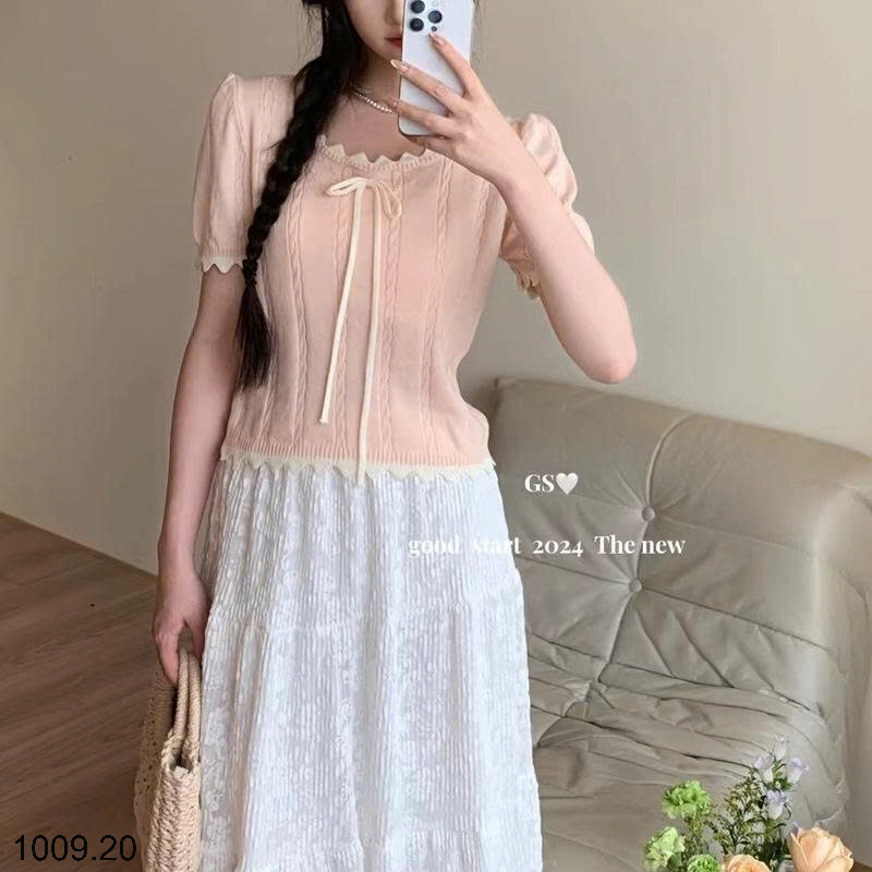 26HA1009.20 - ÁO LEN DỆT KIM CỘC TAY NỮ