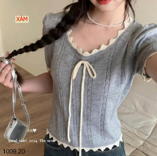 26HA1009.20 - ÁO LEN DỆT KIM CỘC TAY NỮ