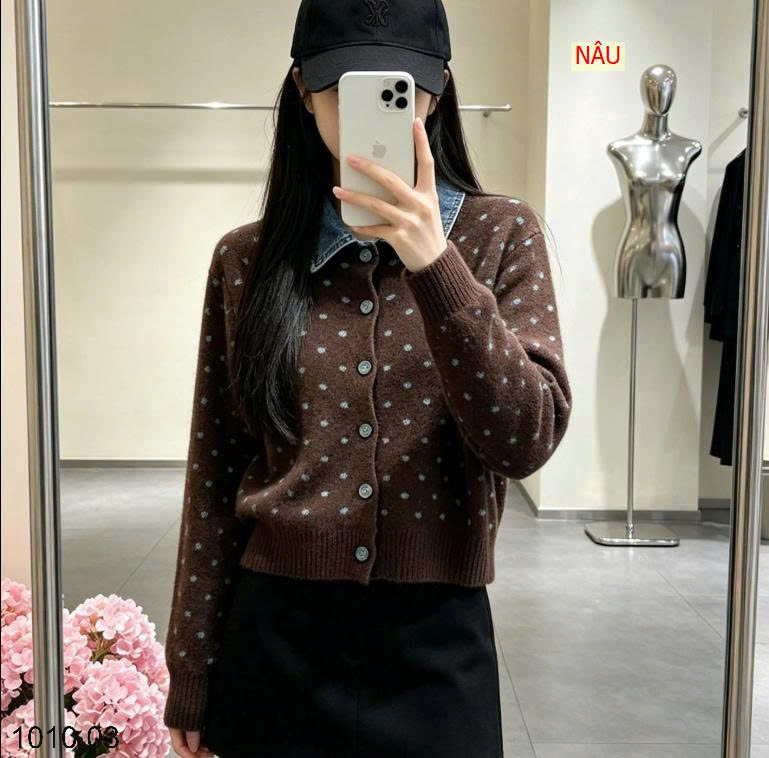 26HA1010.03 - ÁO CARDIGAN LEN CỔ SƠ MI JEANS