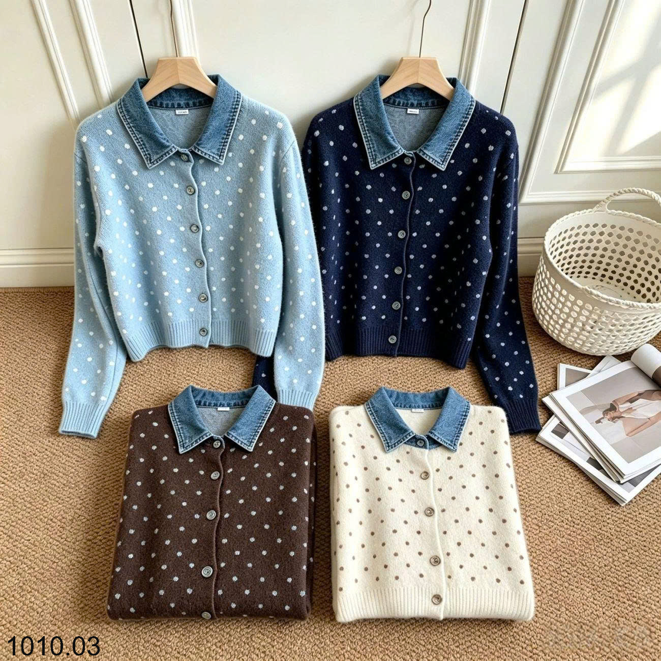 26HA1010.03 - ÁO CARDIGAN LEN CỔ SƠ MI JEANS