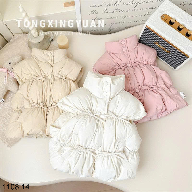 26HA1108.14 - ÁO GILE CAO CỔ THẮT NƠ BÉ GÁI SIÊU XINH