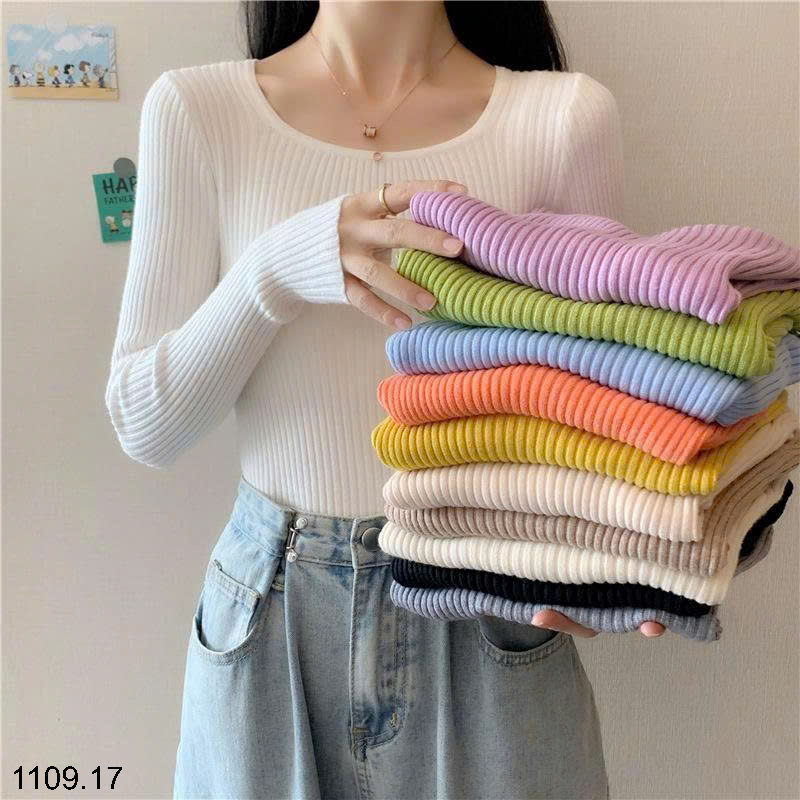 26HA1109.17 - ÁO LEN DỆT KIM CỔ VUÔNG NỮ