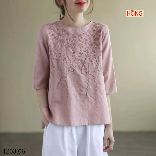 26HA1203.06 - ÁO ĐŨI TAY LỬNG THÊU HOA CHO NỮ