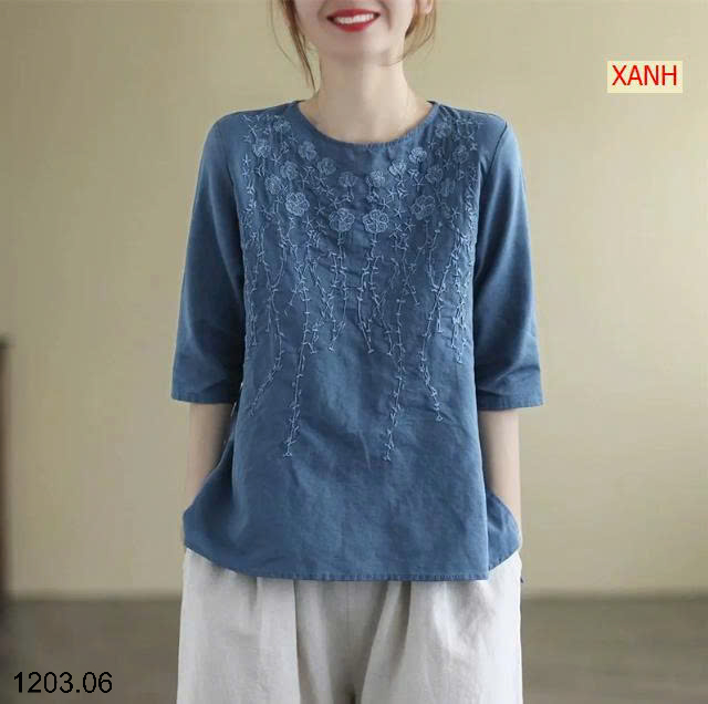 26HA1203.06 - ÁO ĐŨI TAY LỬNG THÊU HOA CHO NỮ