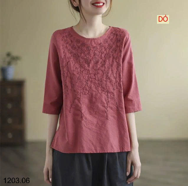 26HA1203.06 - ÁO ĐŨI TAY LỬNG THÊU HOA CHO NỮ