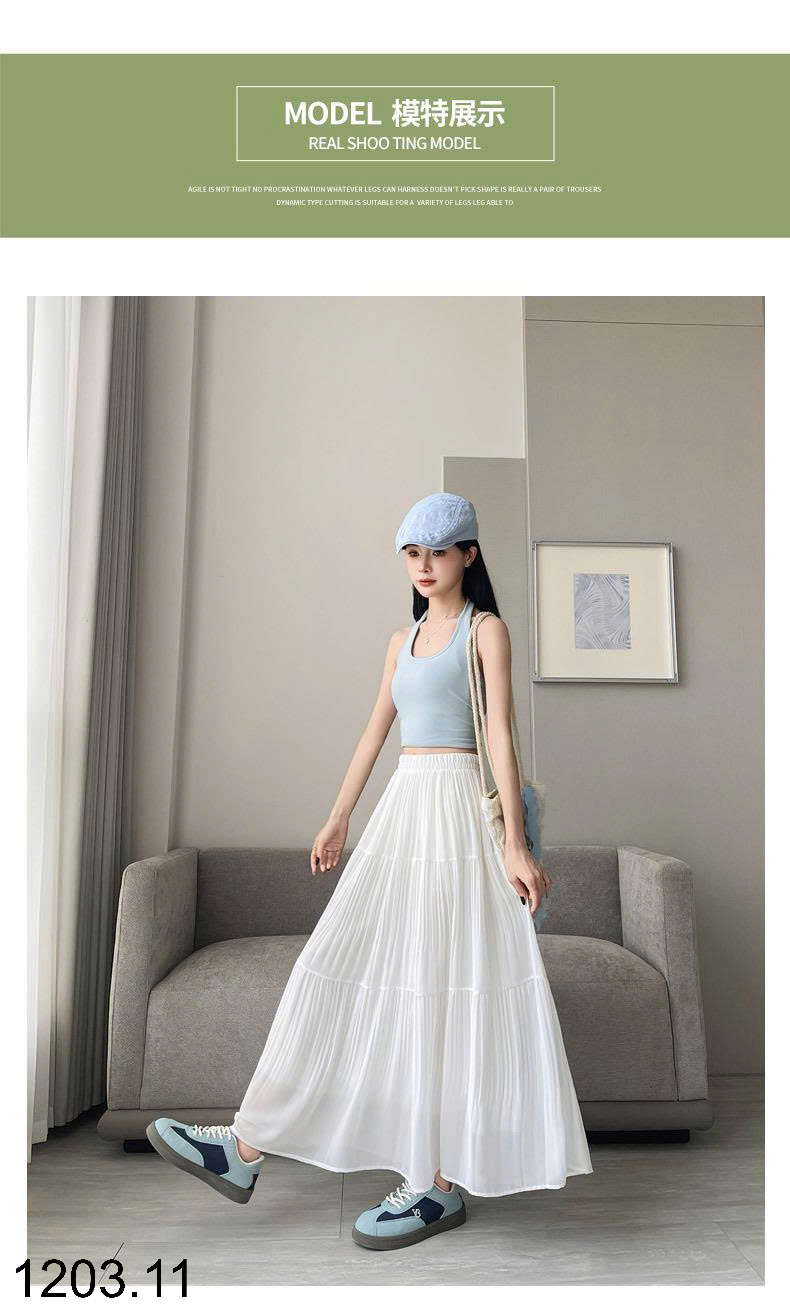 26HA1203.11 - CHÂN VÁY MIDI XẾP LY CHỮ A DÁNG DÀI