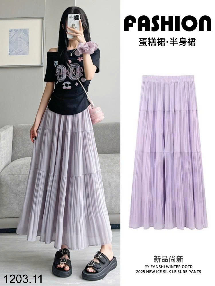 26HA1203.11 - CHÂN VÁY MIDI XẾP LY CHỮ A DÁNG DÀI