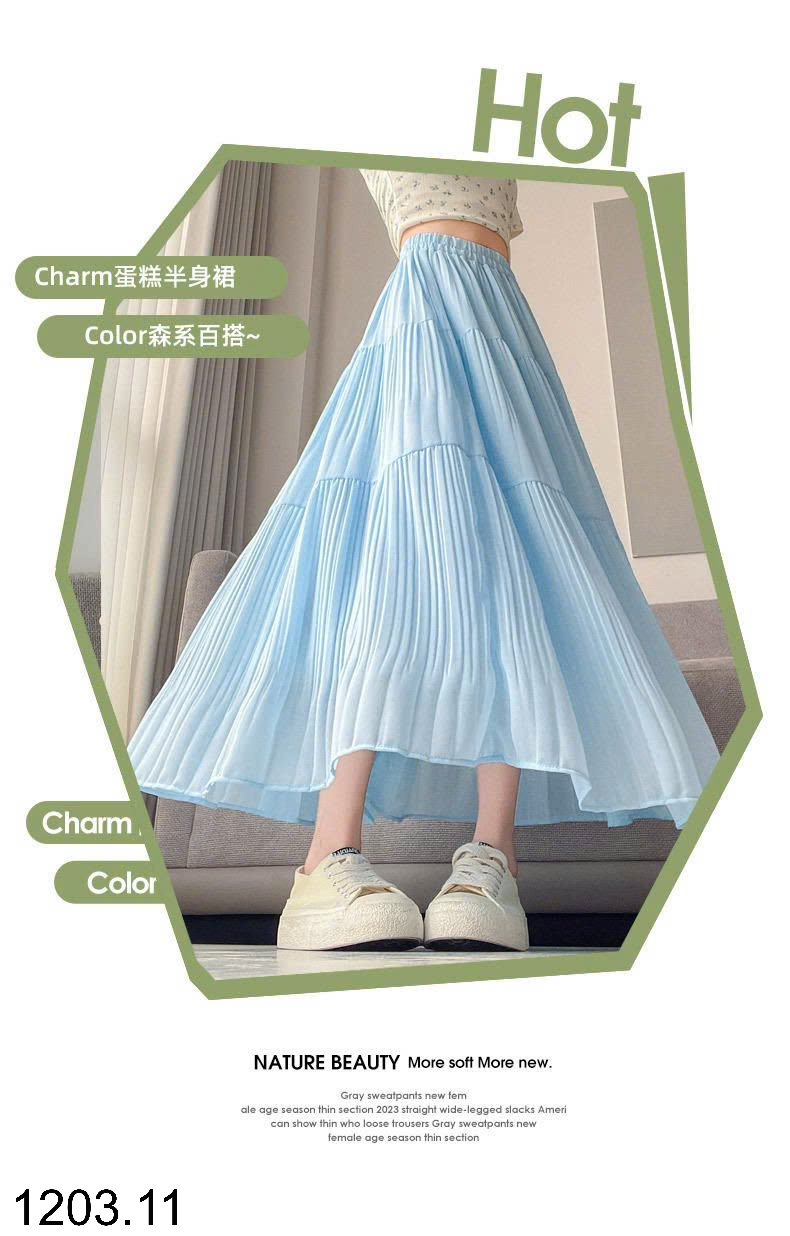26HA1203.11 - CHÂN VÁY MIDI XẾP LY CHỮ A DÁNG DÀI