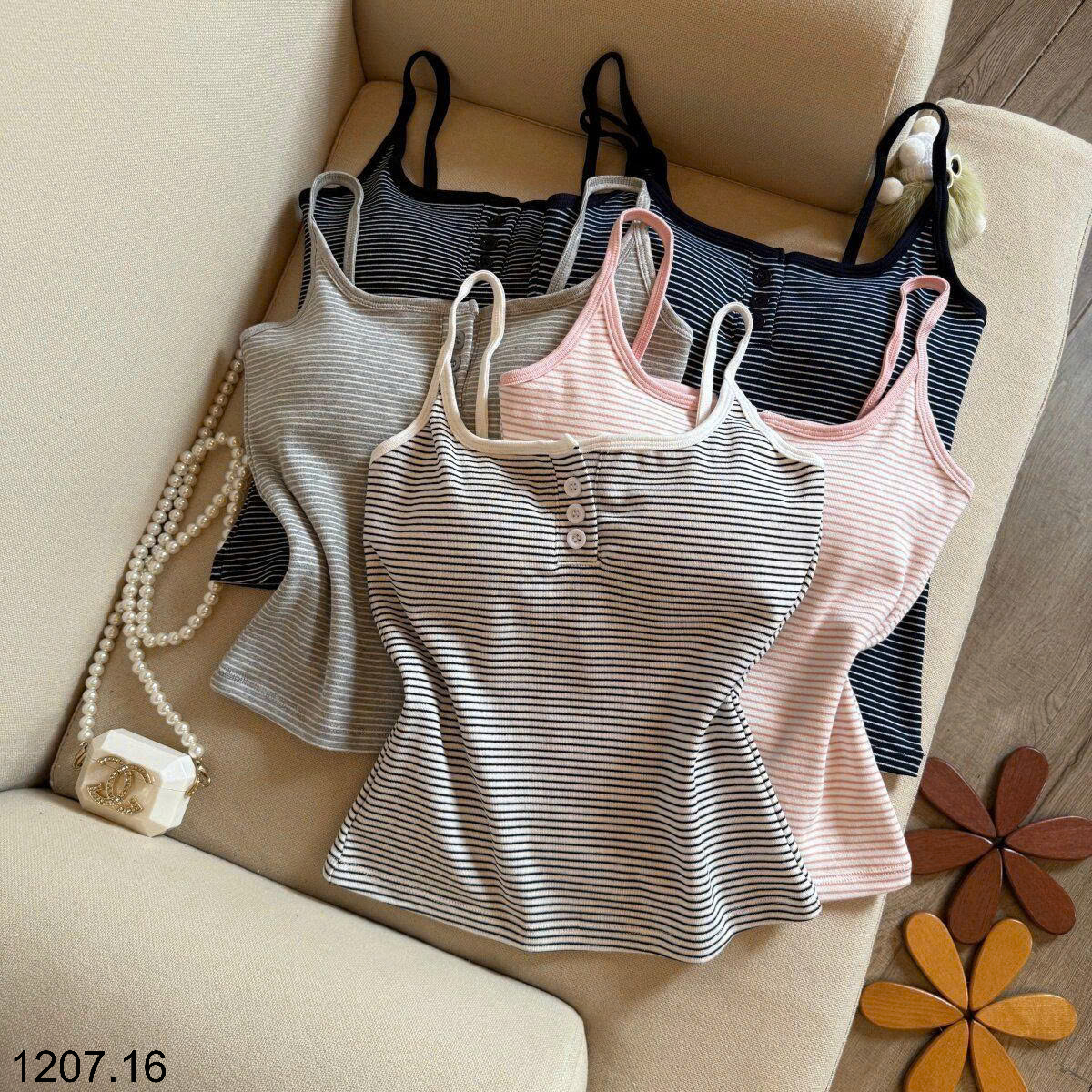 26HA1207.16 - SET 2 ÁO DÂY KẺ KÈM BRA CHO NỮ