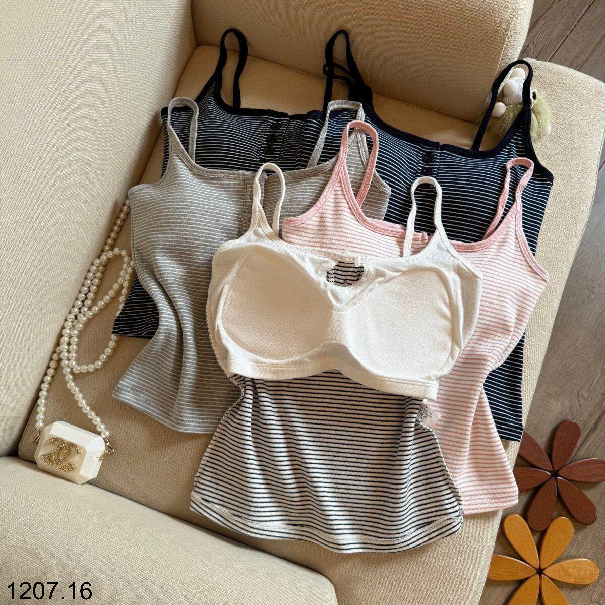 26HA1207.16 - SET 2 ÁO DÂY KẺ KÈM BRA CHO NỮ