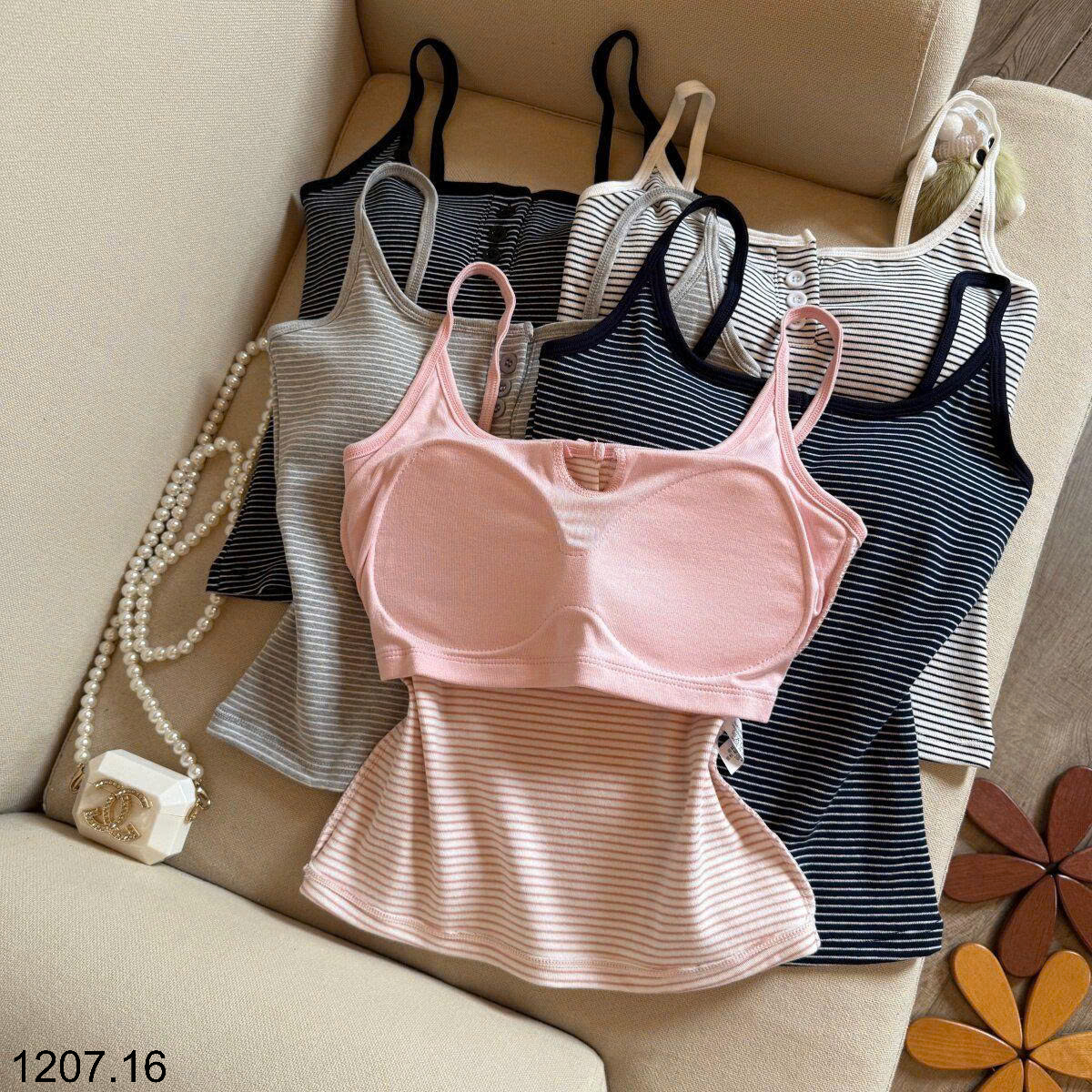 26HA1207.16 - SET 2 ÁO DÂY KẺ KÈM BRA CHO NỮ