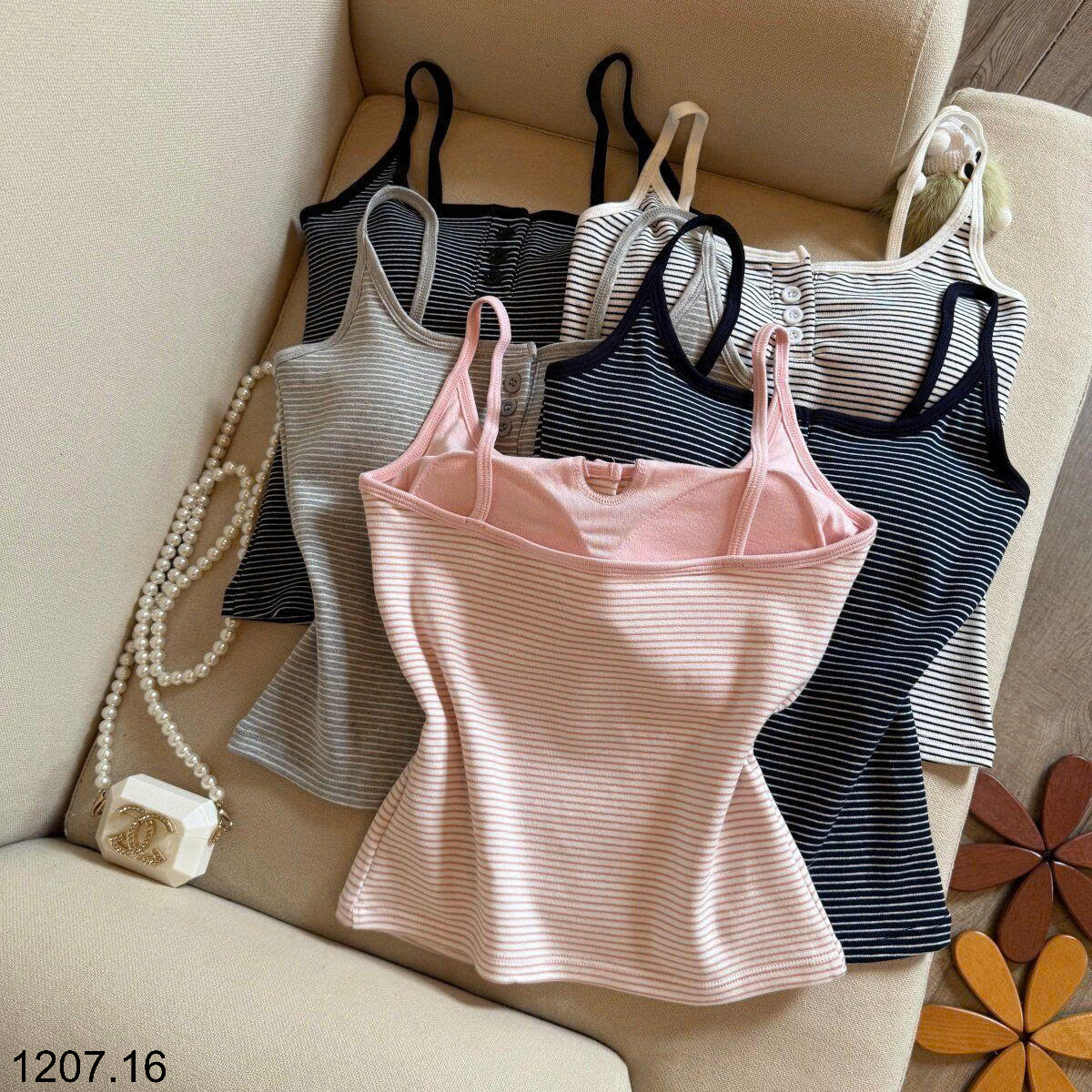 26HA1207.16 - SET 2 ÁO DÂY KẺ KÈM BRA CHO NỮ
