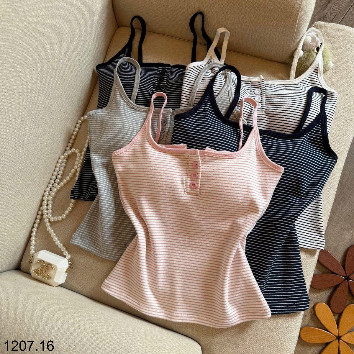 26HA1207.16 - SET 2 ÁO DÂY KẺ KÈM BRA CHO NỮ