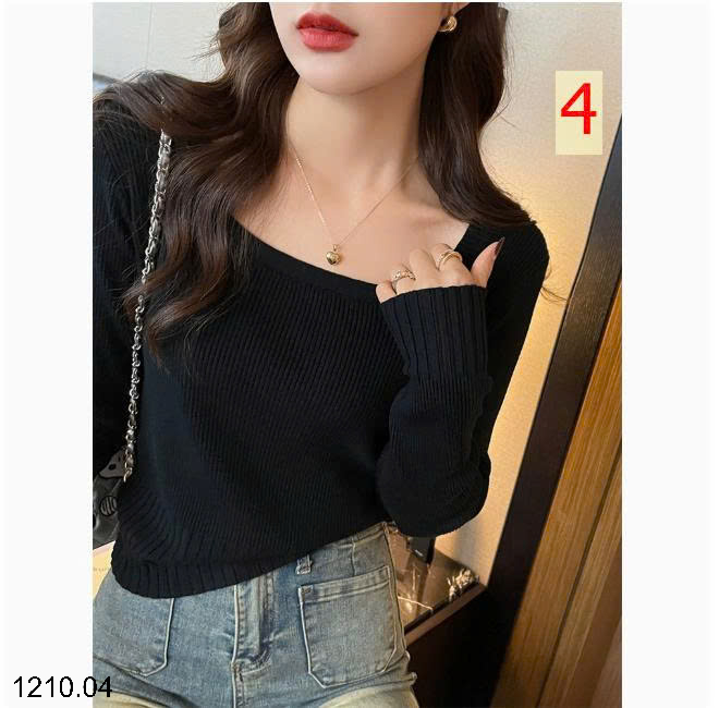 26HA1210.04 - ÁO LEN DỆT KIM CỔ VUÔNG NỮ
