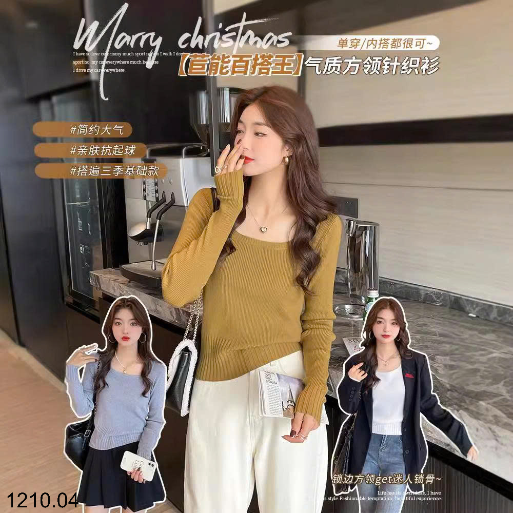 26HA1210.04 - ÁO LEN DỆT KIM CỔ VUÔNG NỮ