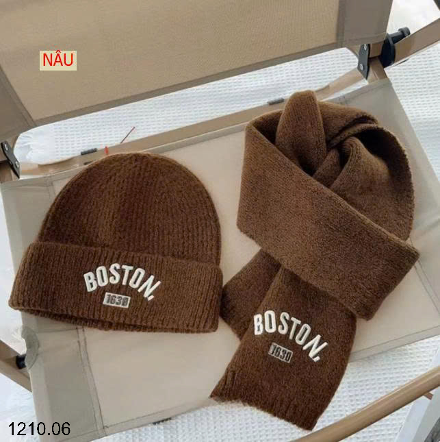 26HA1210.06 - SET KHĂN VÀ MŨ LEN BOSTON CHO BÉ