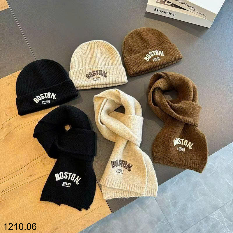26HA1210.06 - SET KHĂN VÀ MŨ LEN BOSTON CHO BÉ